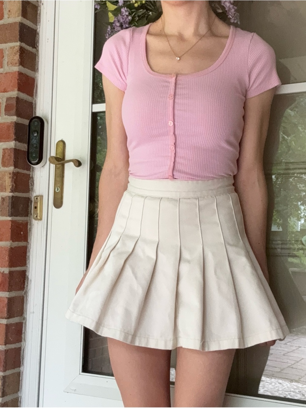 Pleated Mini Skirt in Cream - Women's Stylish Skater Skirt